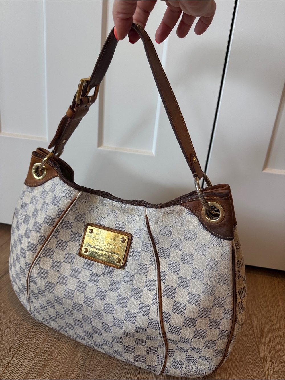 Louis Vuitton Checker Galleria pm Hobo Bag with Leather lv Brown/White azur - Picture 13 of 14